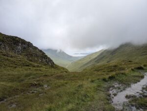Sumitting the final hill, Inverie in the distance. The Old Forge hike