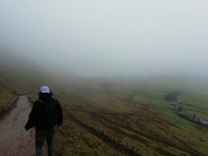 Walking down Pendle Hill, Misty Morning