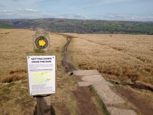 Gaddings Dam signpost, erosion, Lumbutts Rd